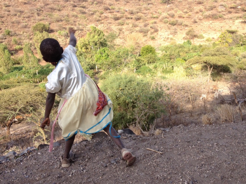 Masaai girls learn to throw early.